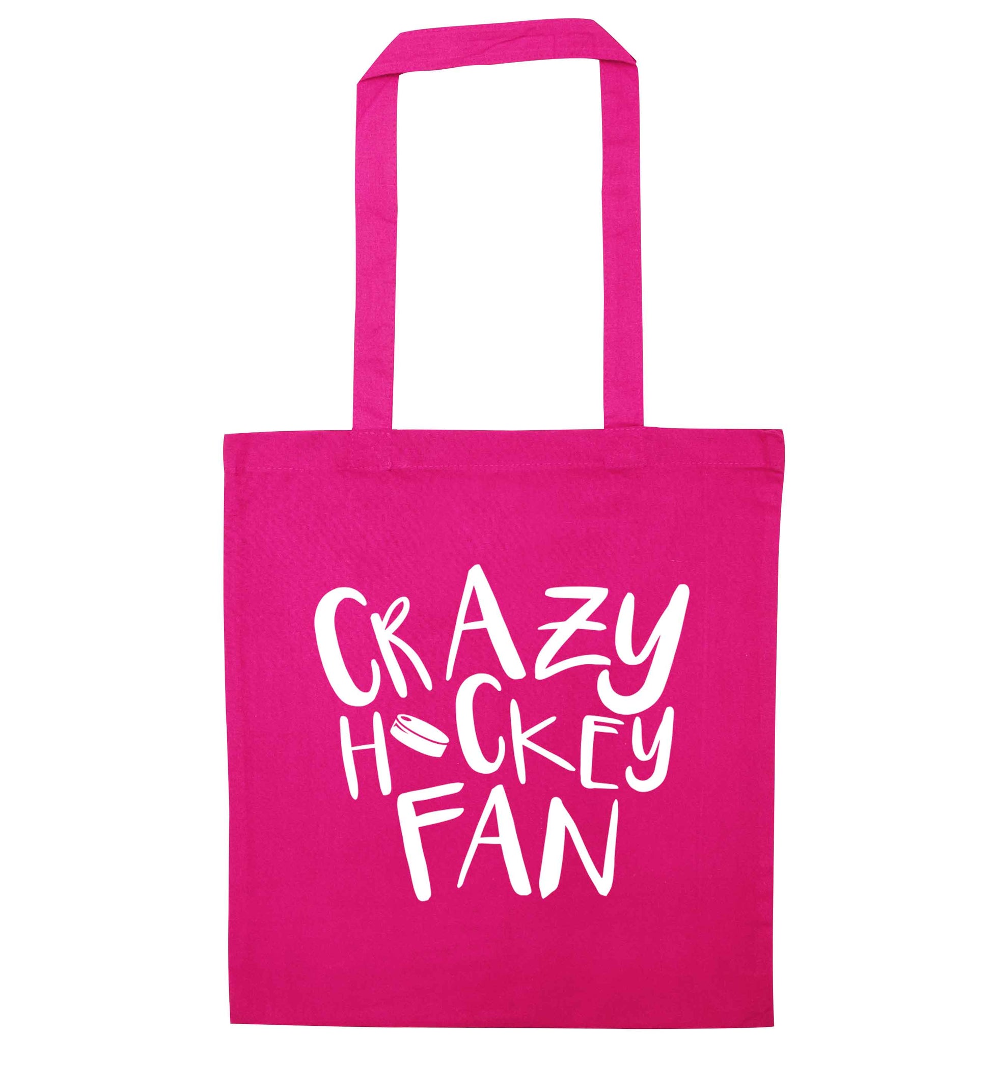 Crazy hockey fan pink tote bag