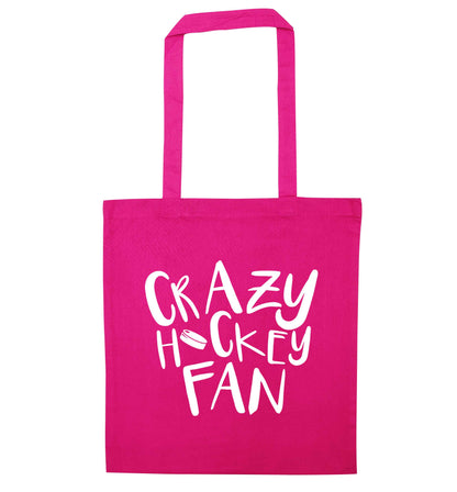 Crazy hockey fan pink tote bag