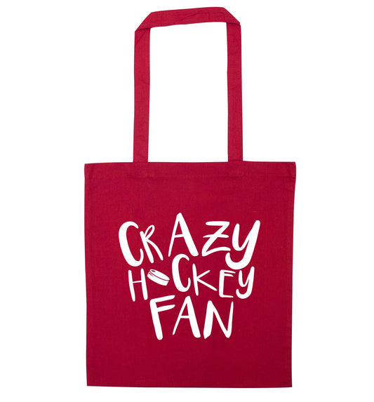 Crazy hockey fan red tote bag
