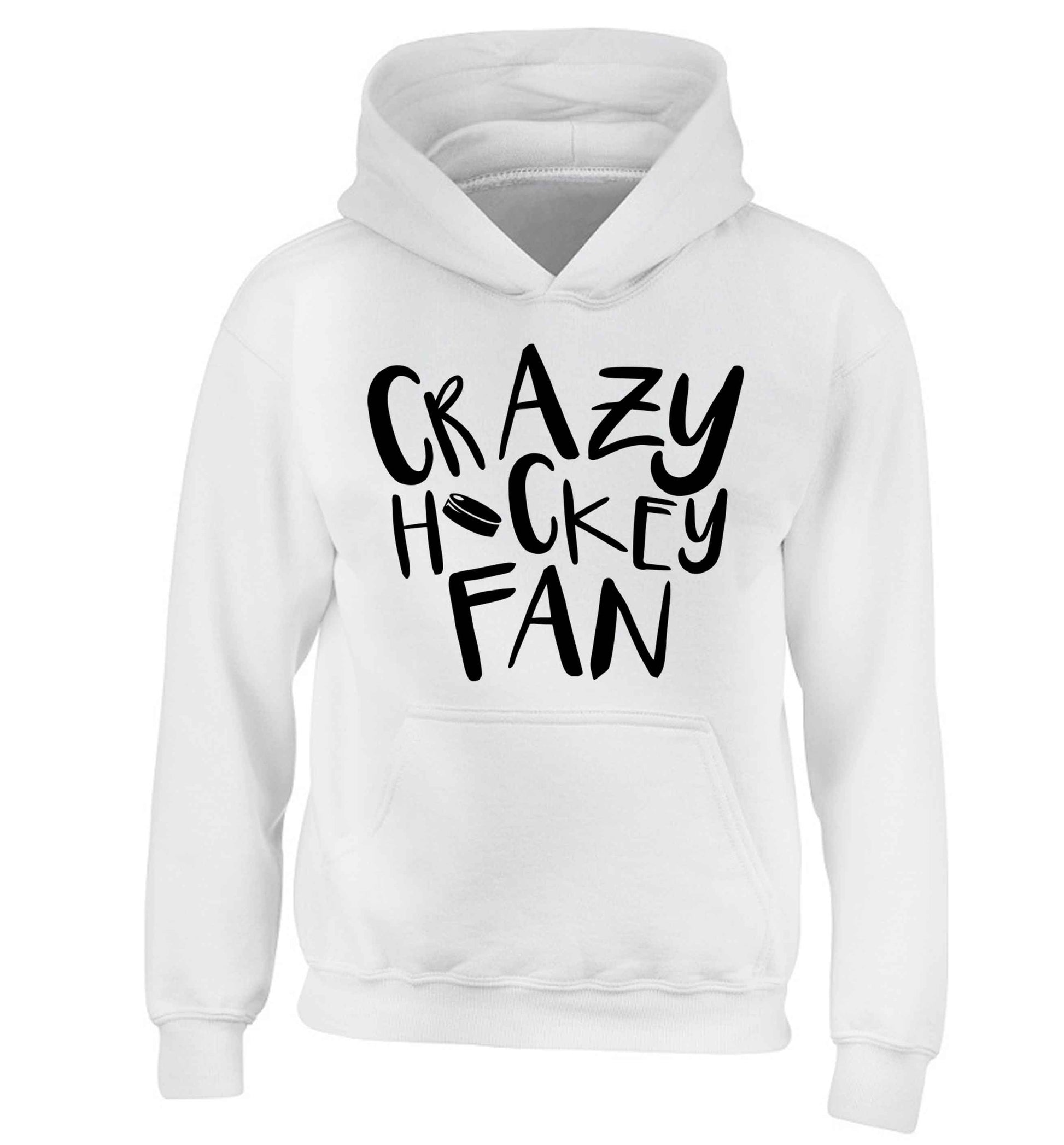 Crazy hockey fan children's white hoodie 12-13 Years