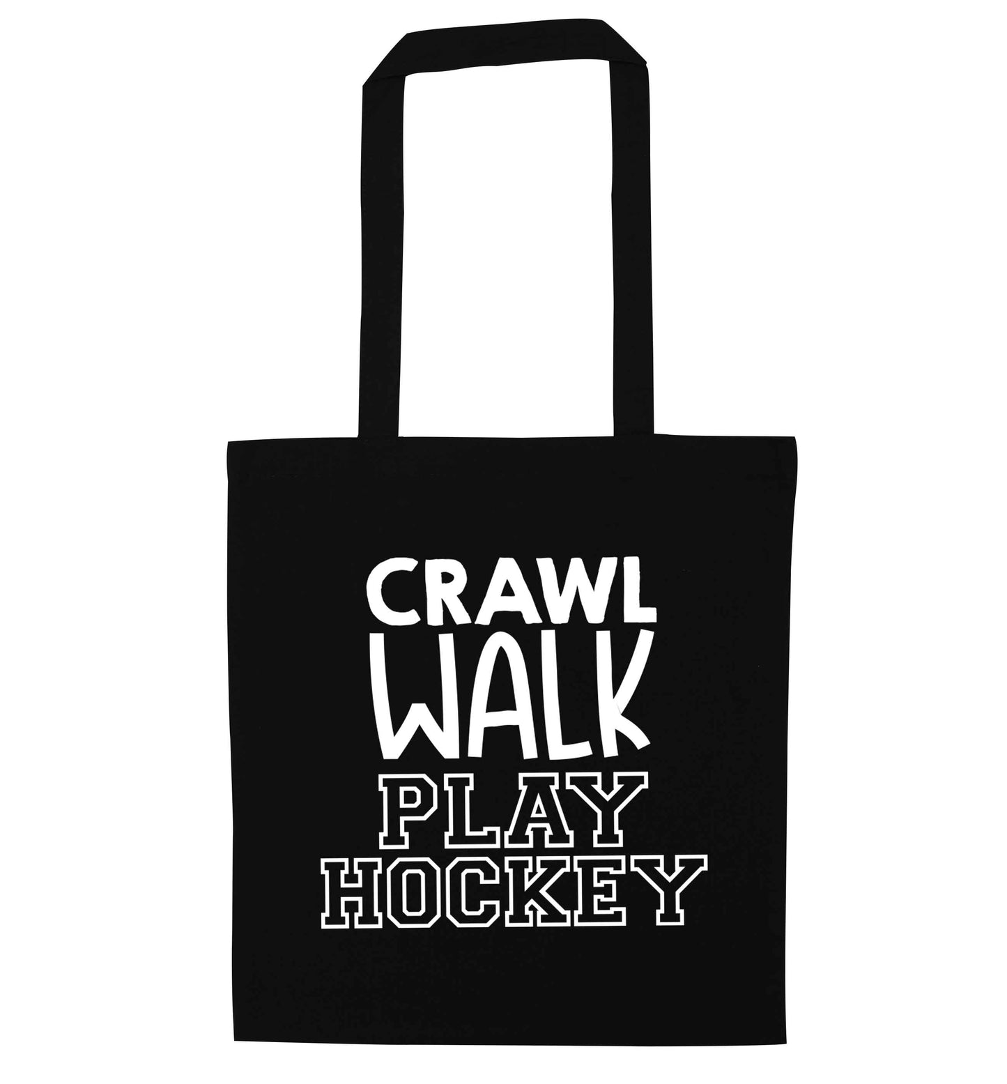 Crawl walk play hockey black tote bag