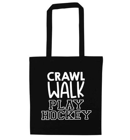 Crawl walk play hockey black tote bag