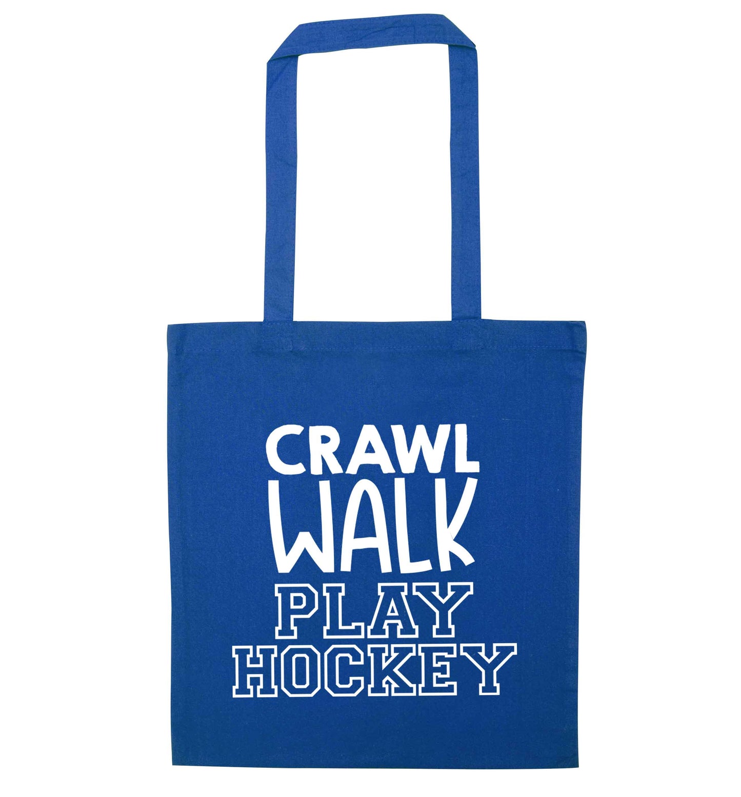 Crawl walk play hockey blue tote bag