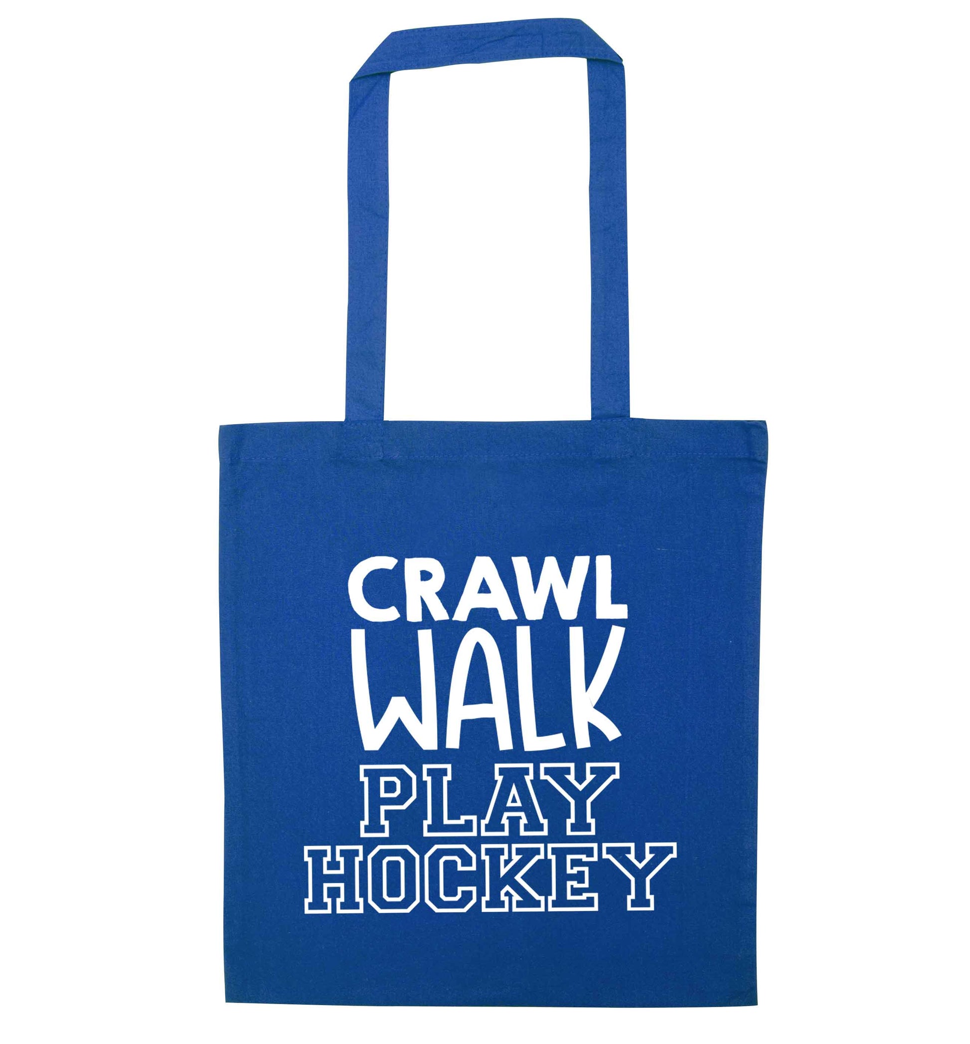 Crawl walk play hockey blue tote bag