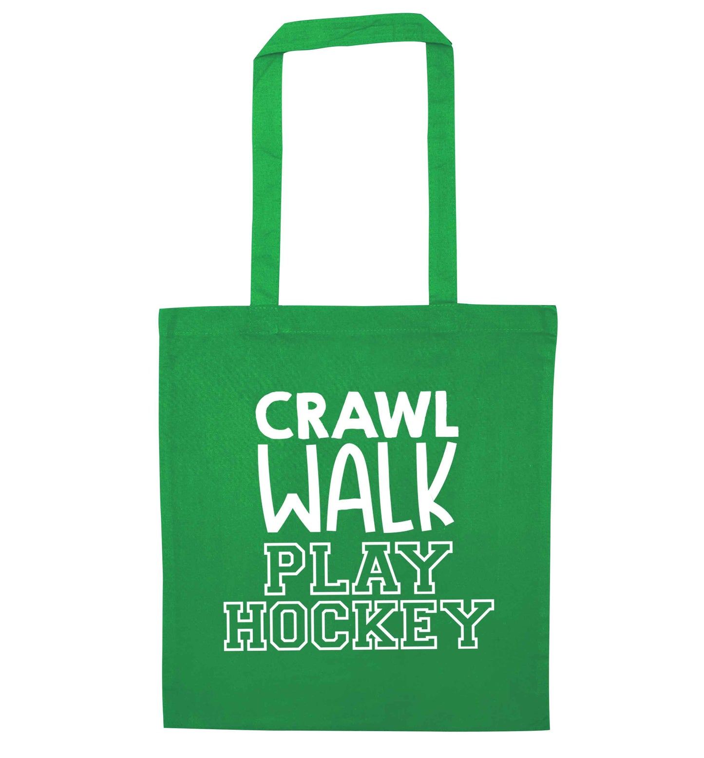 Crawl walk play hockey green tote bag