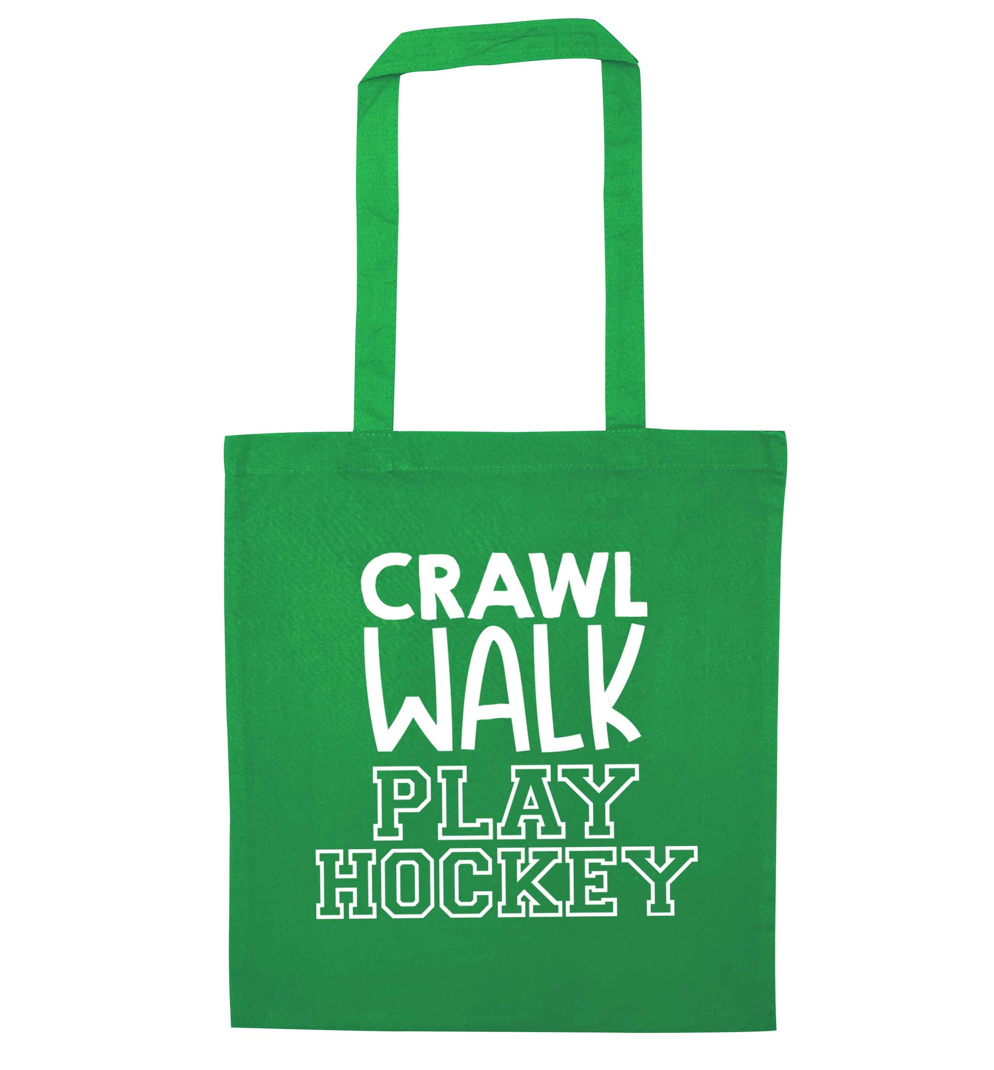 Crawl walk play hockey green tote bag
