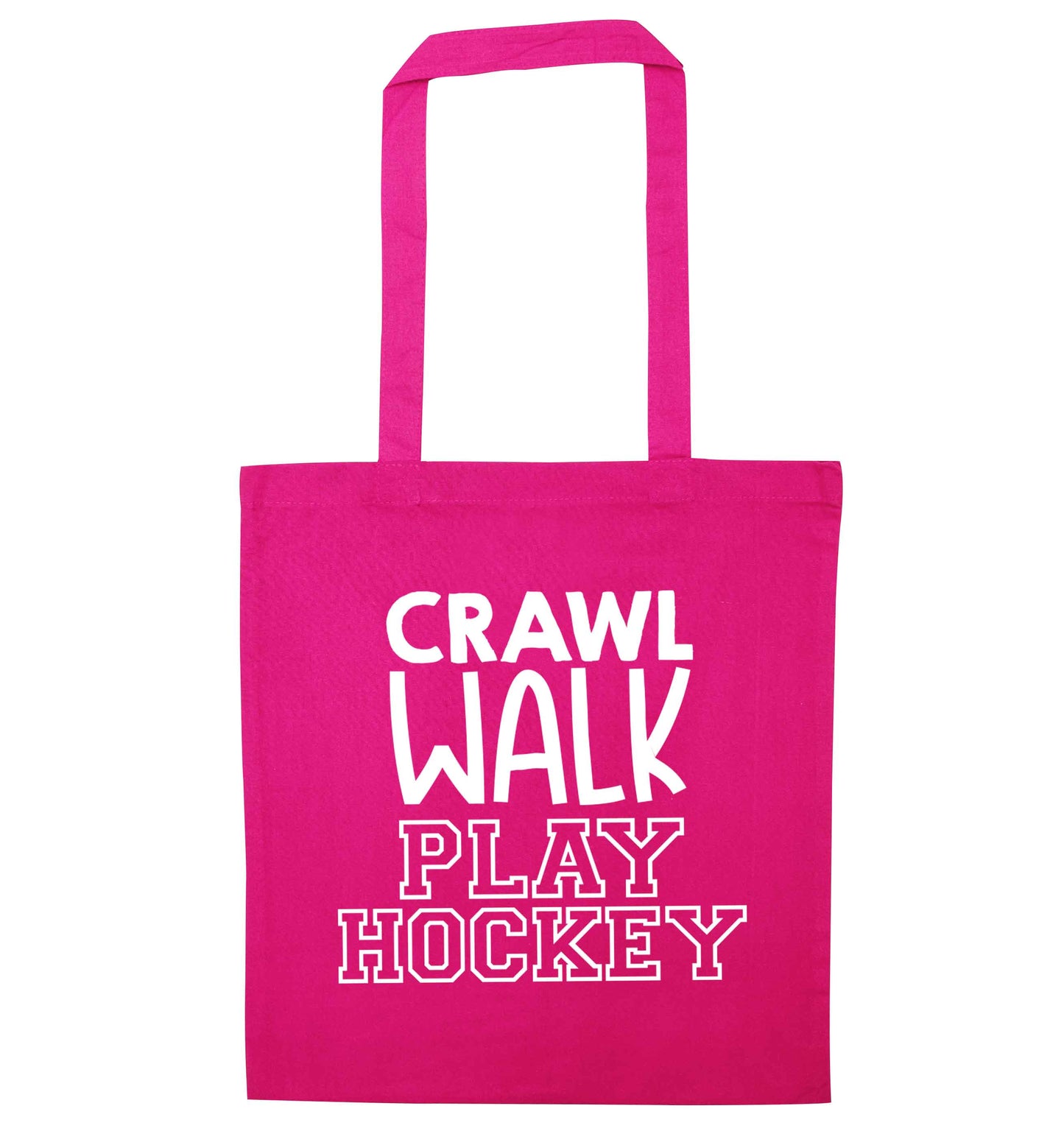 Crawl walk play hockey pink tote bag