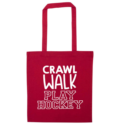 Crawl walk play hockey red tote bag