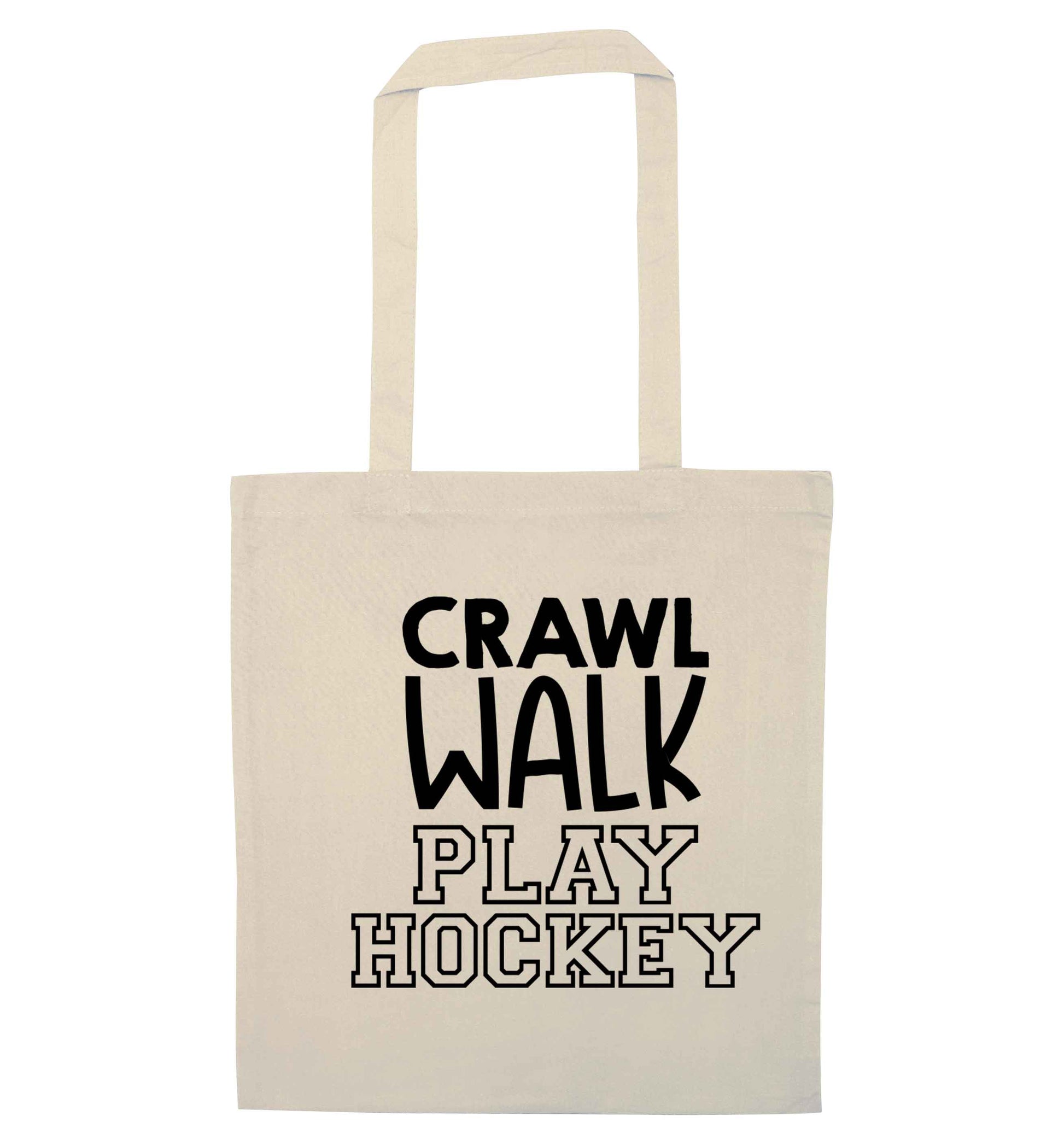 Crawl walk play hockey natural tote bag