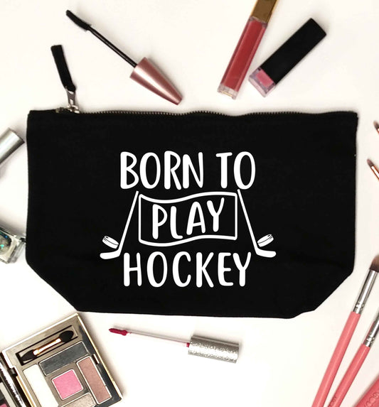 Born to play hockey black makeup bag