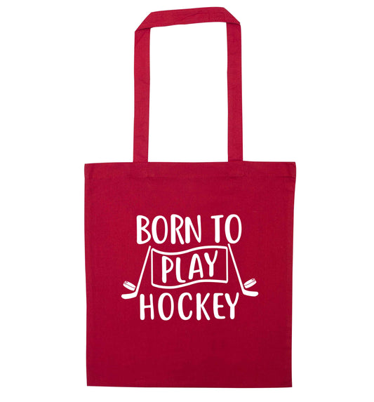 Born to play hockey red tote bag