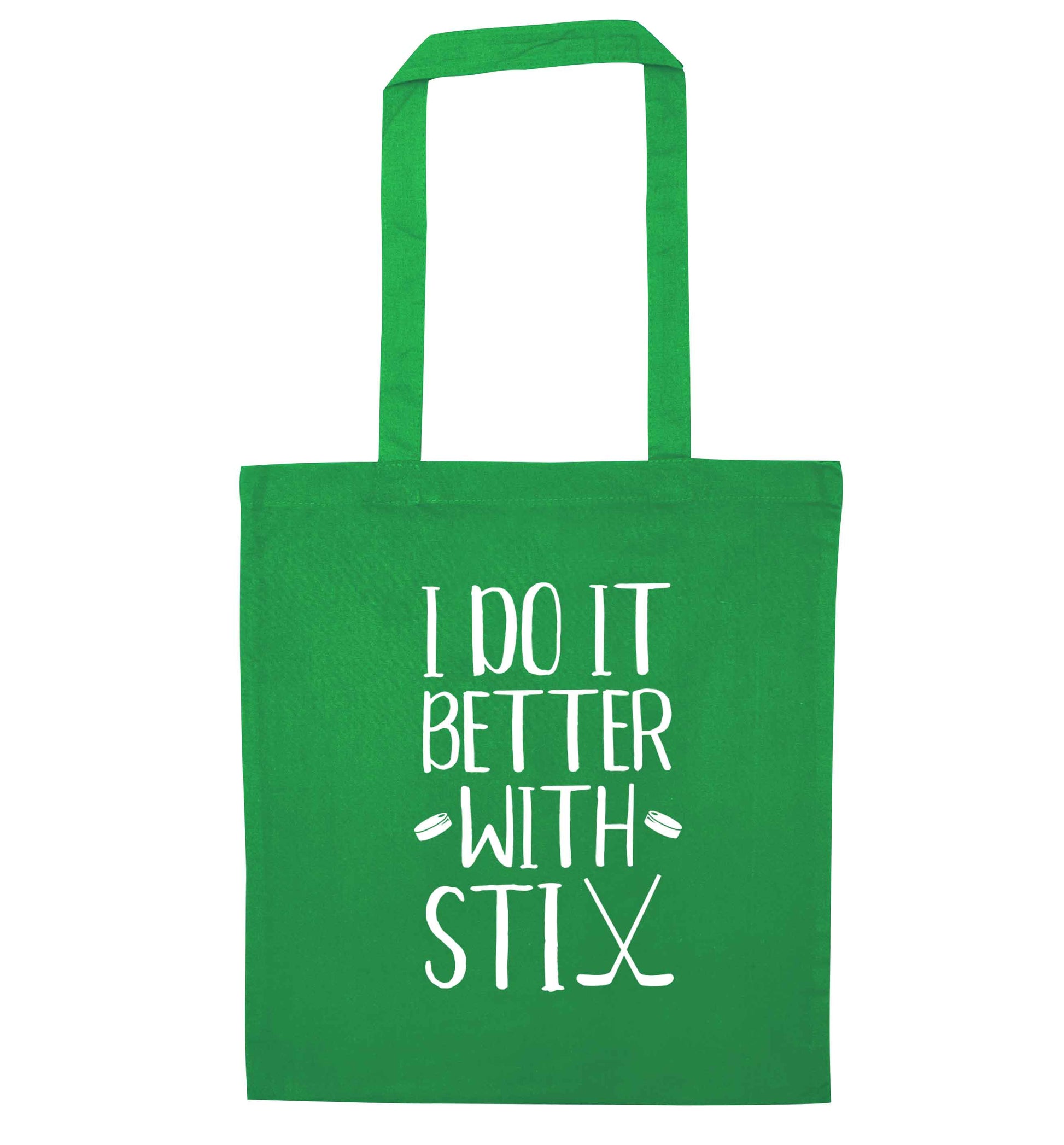 I do it better with stix (hockey) green tote bag