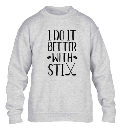 I do it better with stix (hockey) children's grey sweater 12-13 Years