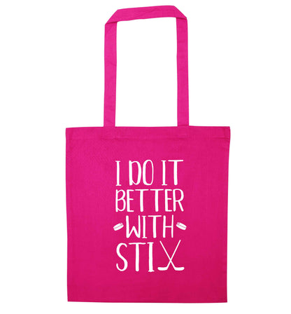 I do it better with stix (hockey) pink tote bag