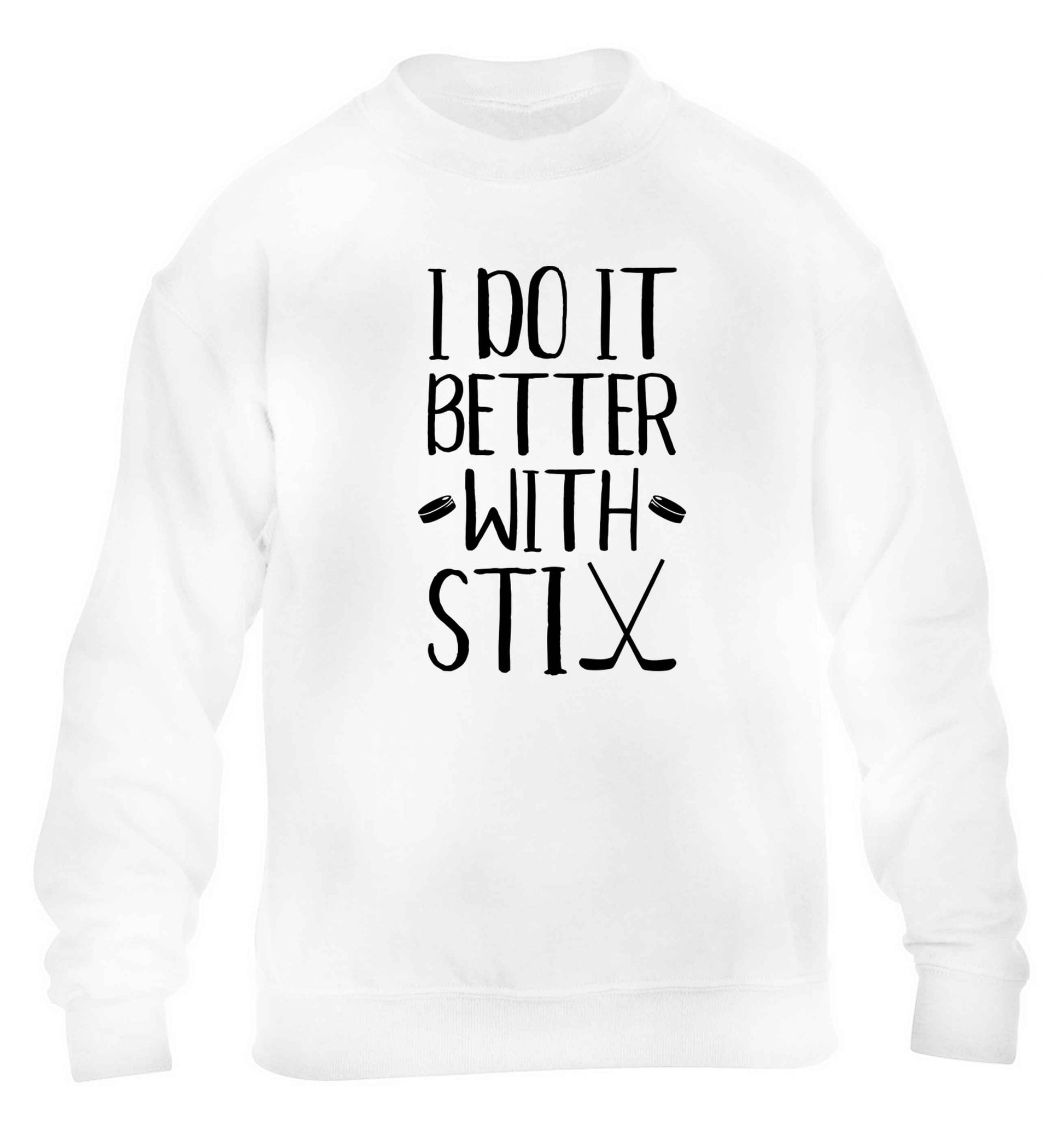 I do it better with stix (hockey) children's white sweater 12-13 Years