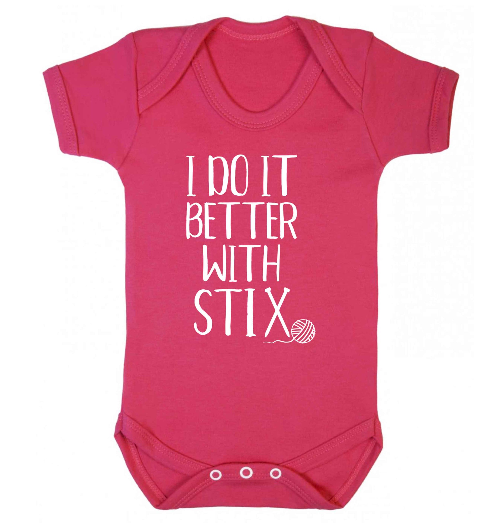 I do it better with stix (knitting) Baby Vest dark pink 18-24 months