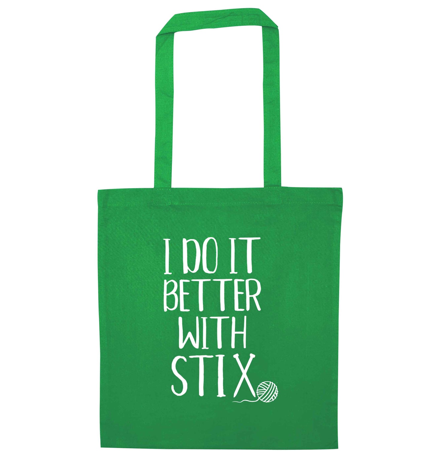 I do it better with stix (knitting) green tote bag