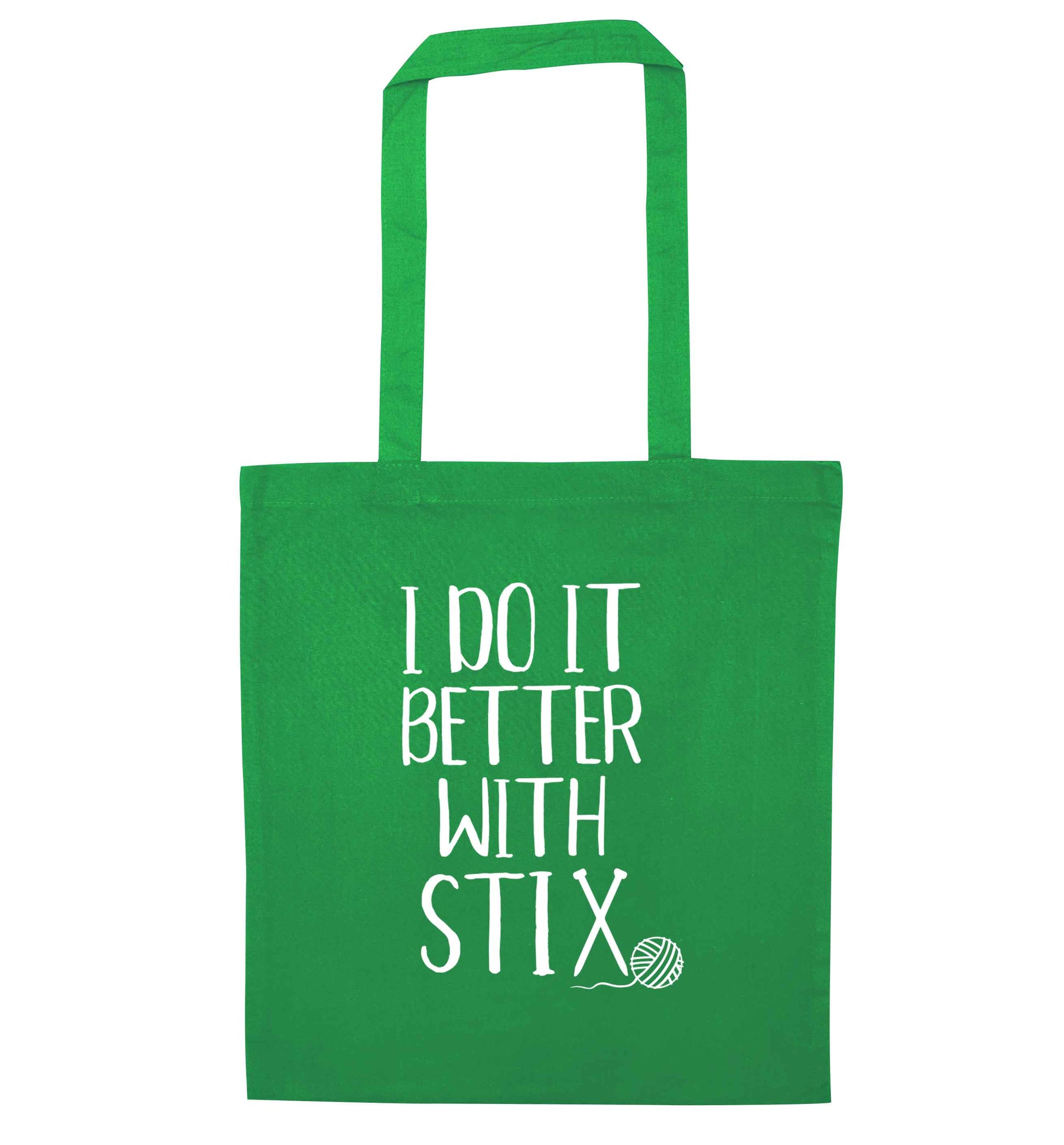 I do it better with stix (knitting) green tote bag