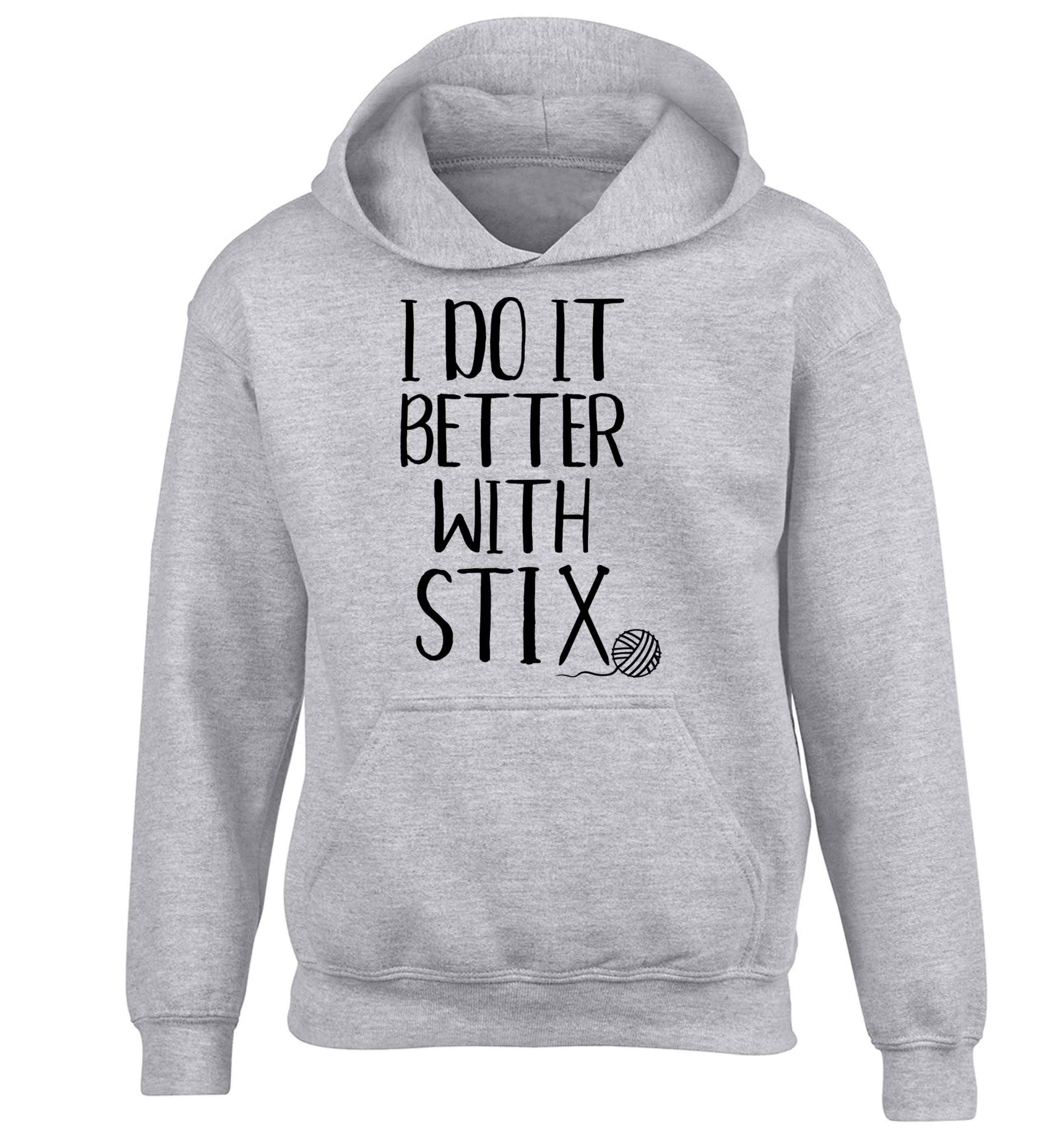 I do it better with stix (knitting) children's grey hoodie 12-13 Years