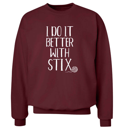 I do it better with stix (knitting) Adult's unisex maroon Sweater 2XL