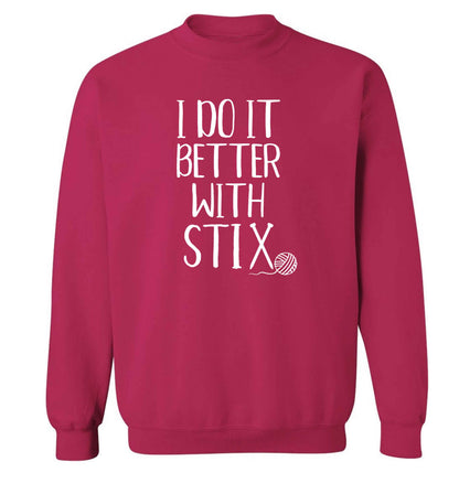 I do it better with stix (knitting) Adult's unisex pink Sweater 2XL
