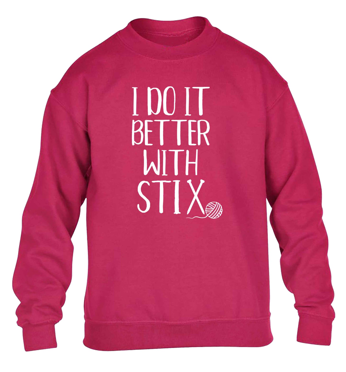 I do it better with stix (knitting) children's pink sweater 12-13 Years