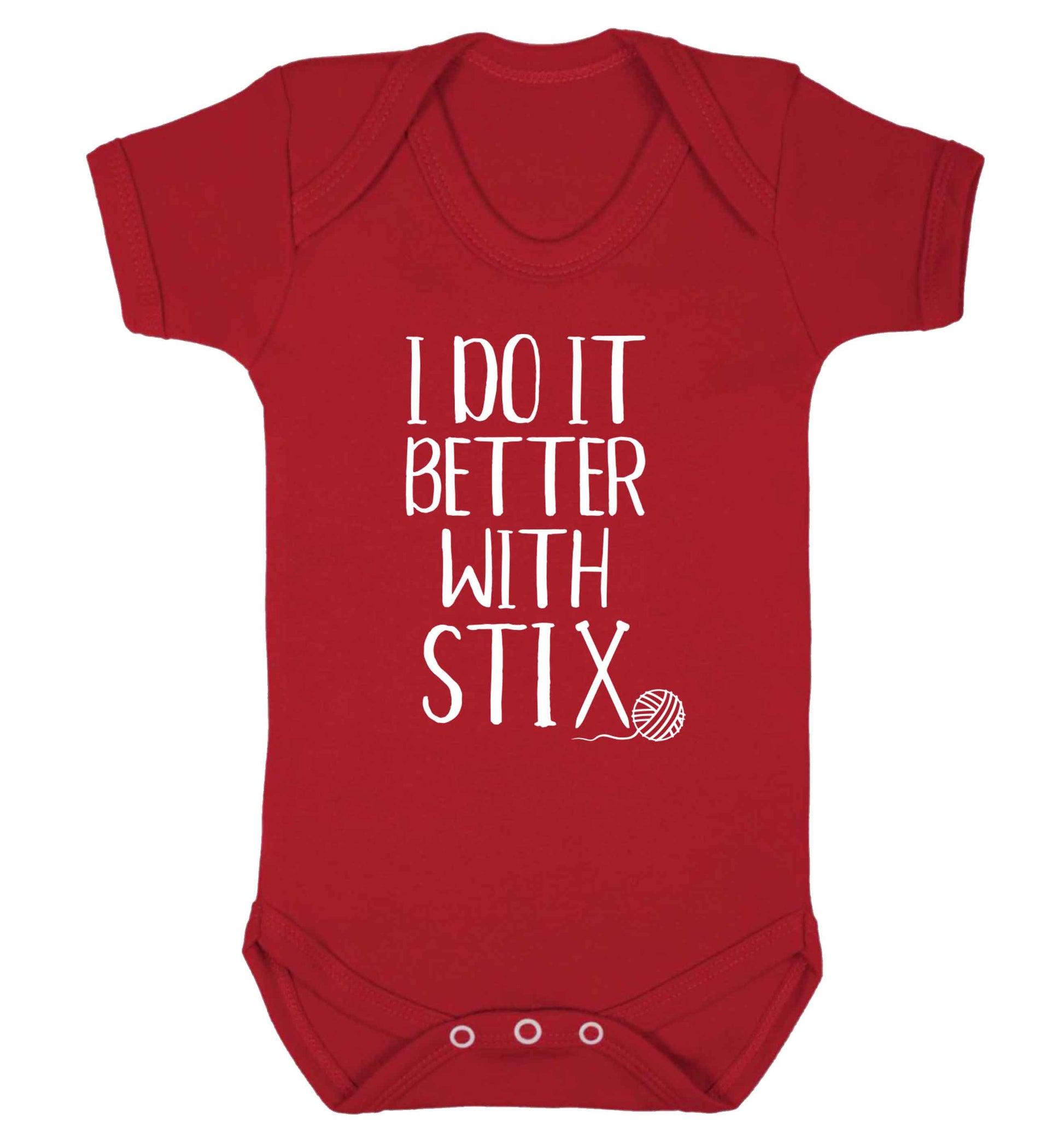 I do it better with stix (knitting) Baby Vest red 18-24 months