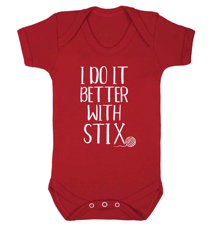 I do it better with stix (knitting) Baby Vest red 18-24 months