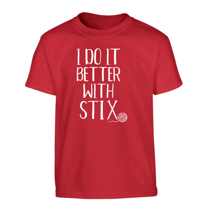 I do it better with stix (knitting) Children's red Tshirt 12-13 Years