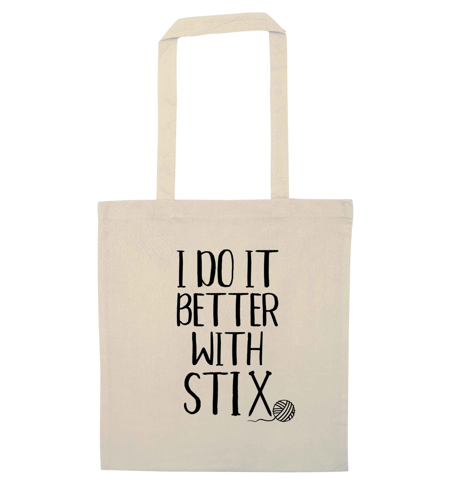 I do it better with stix (knitting) natural tote bag