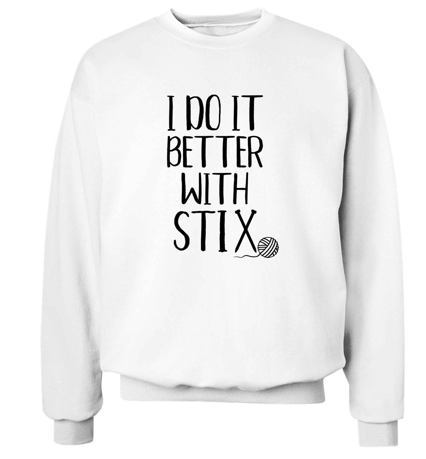 I do it better with stix (knitting) Adult's unisex white Sweater 2XL