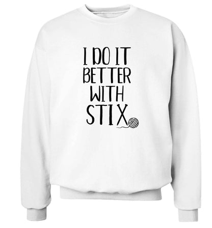 I do it better with stix (knitting) Adult's unisex white Sweater 2XL
