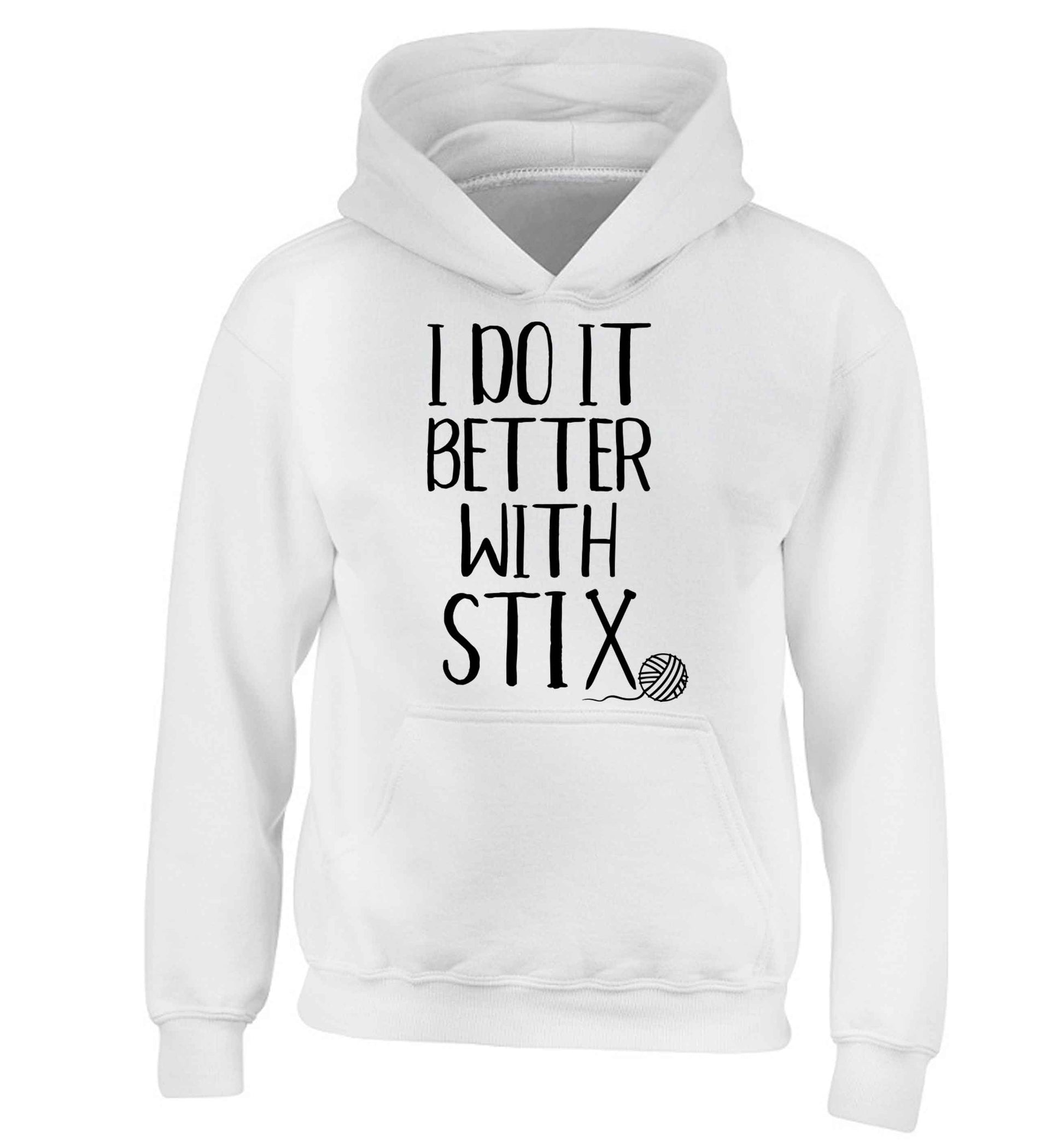 I do it better with stix (knitting) children's white hoodie 12-13 Years