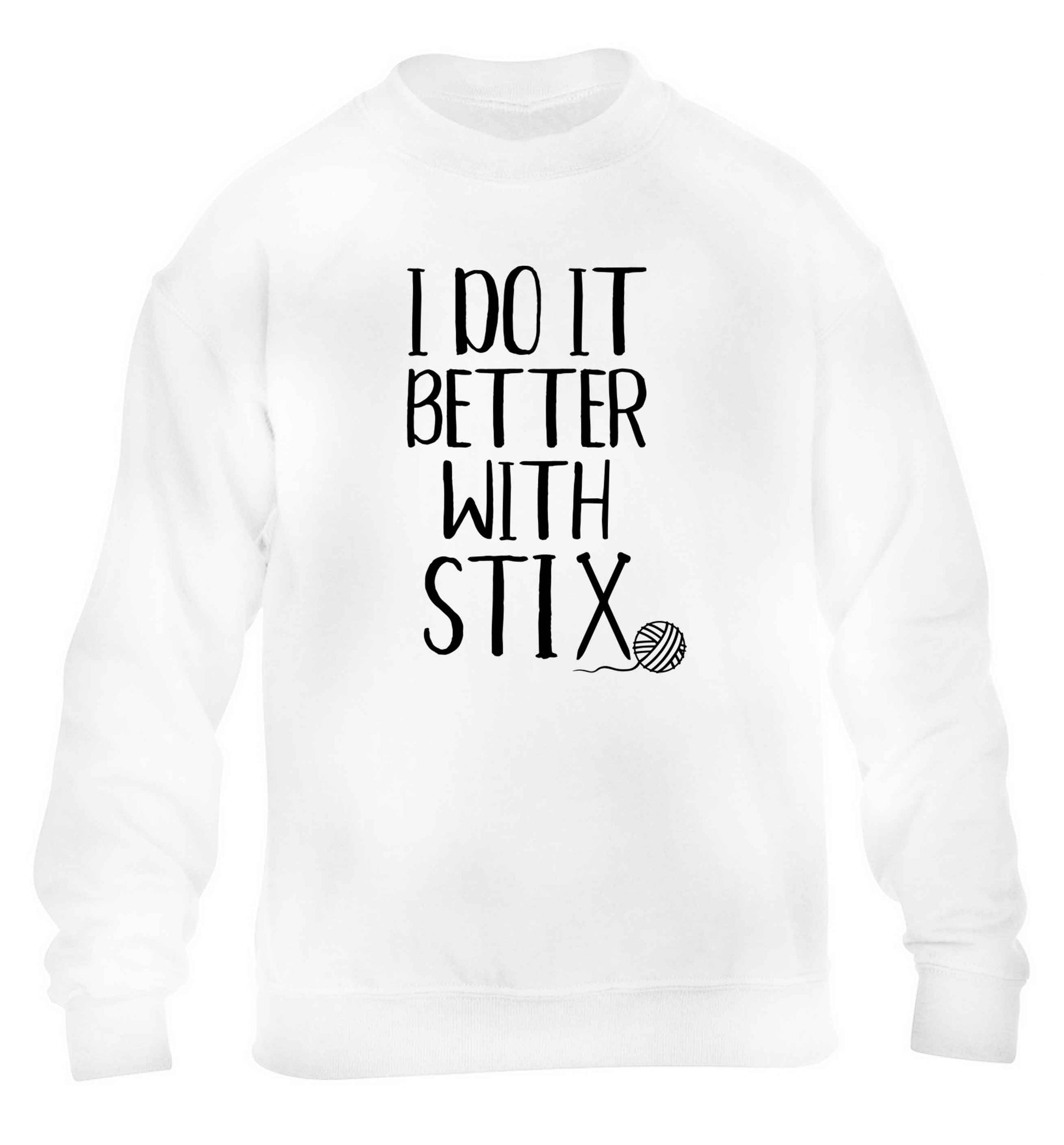 I do it better with stix (knitting) children's white sweater 12-13 Years