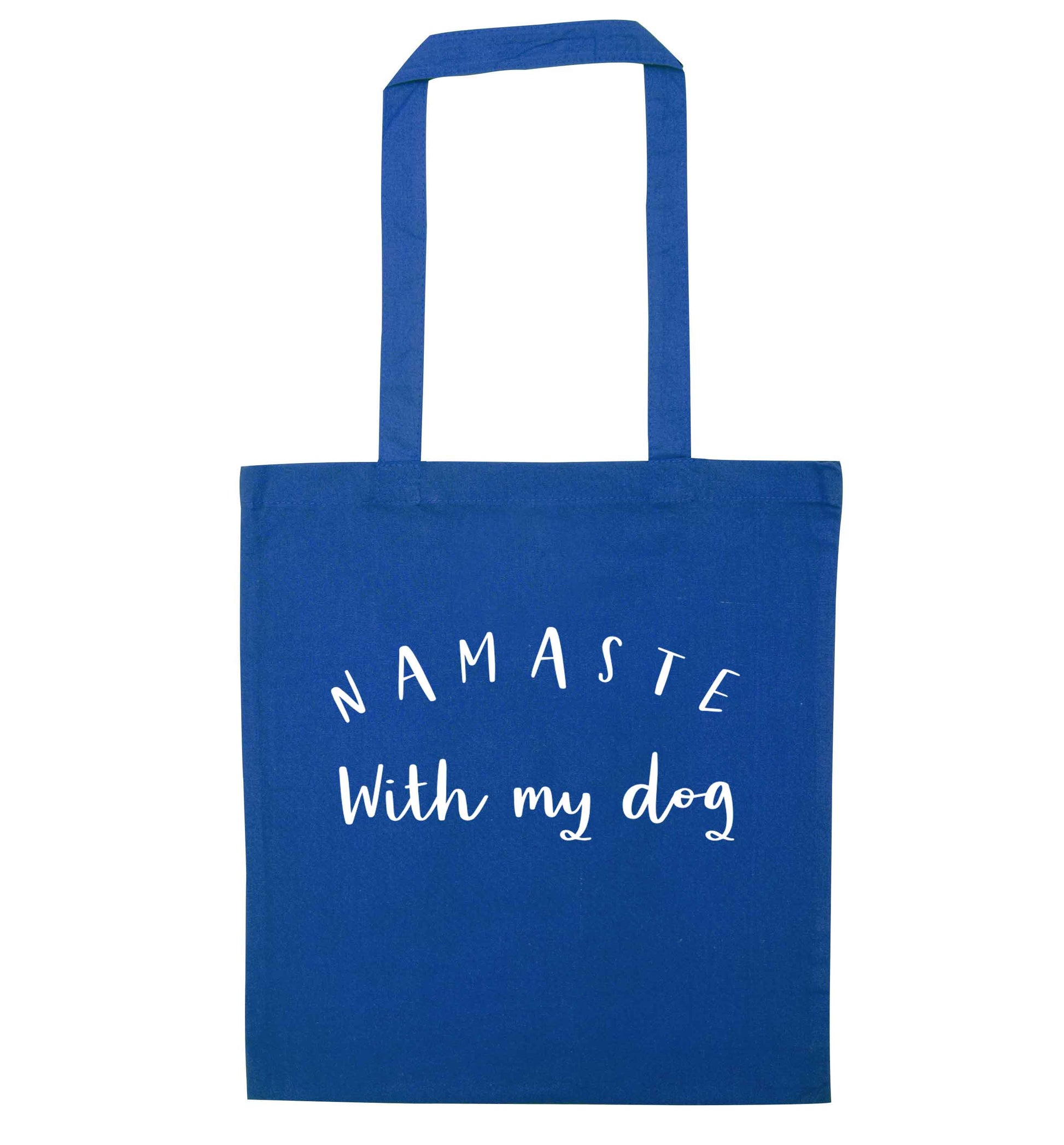 Namaste with my dog blue tote bag