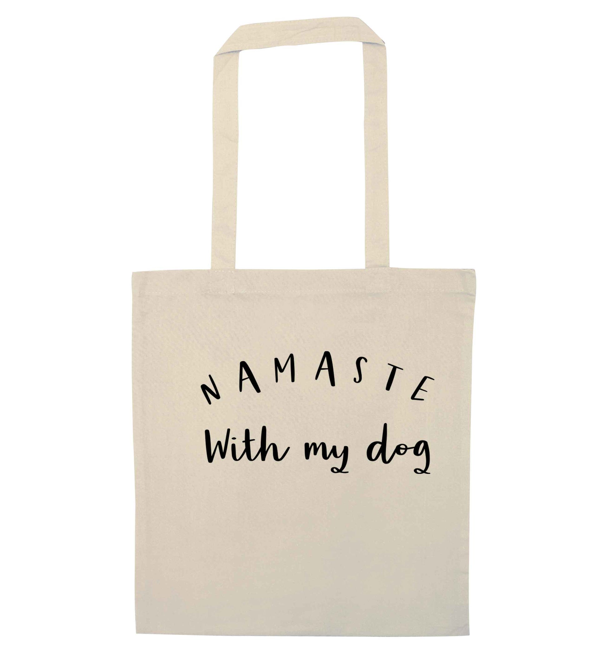 Namaste with my dog natural tote bag