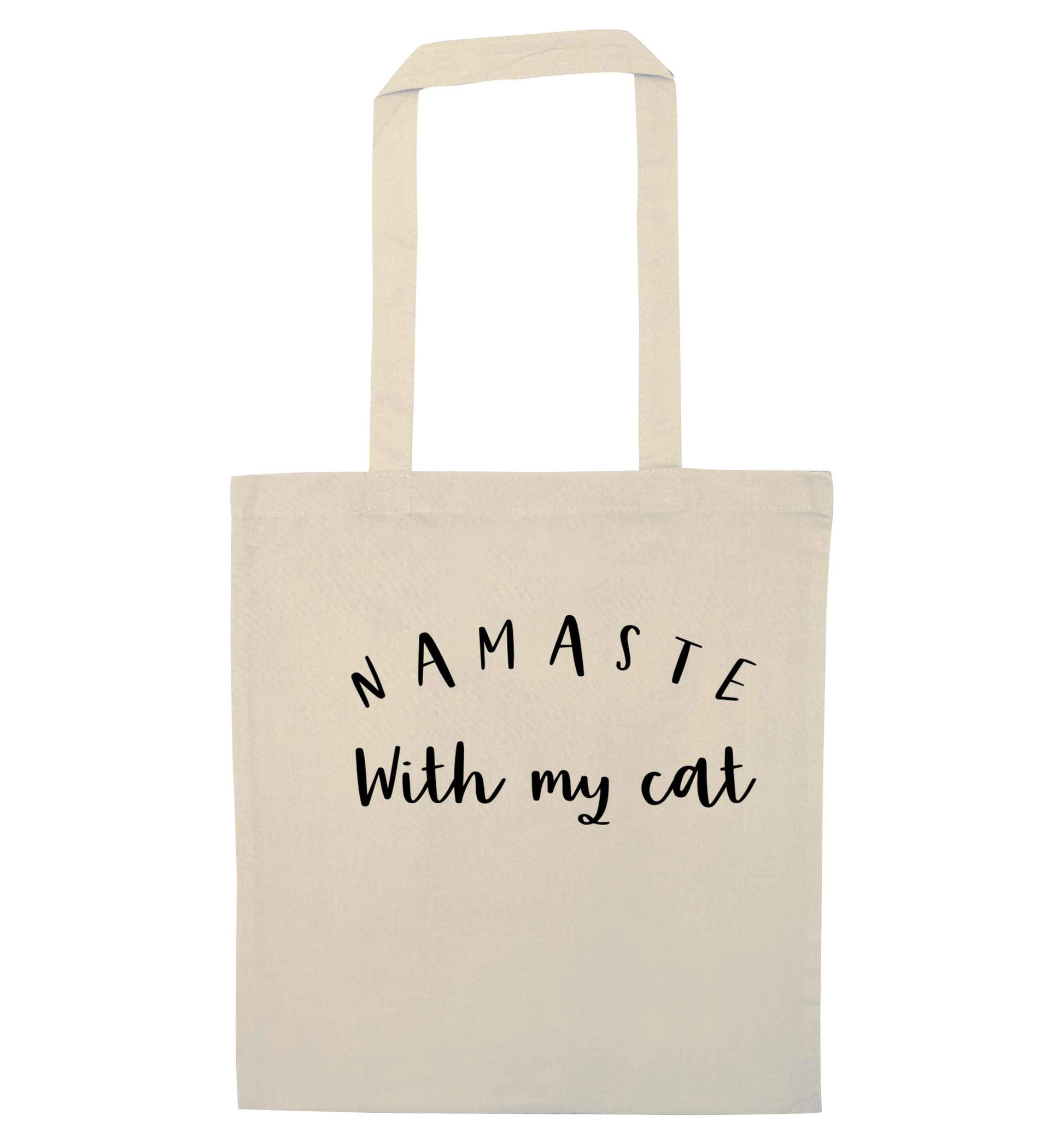 Namaste with my cat natural tote bag