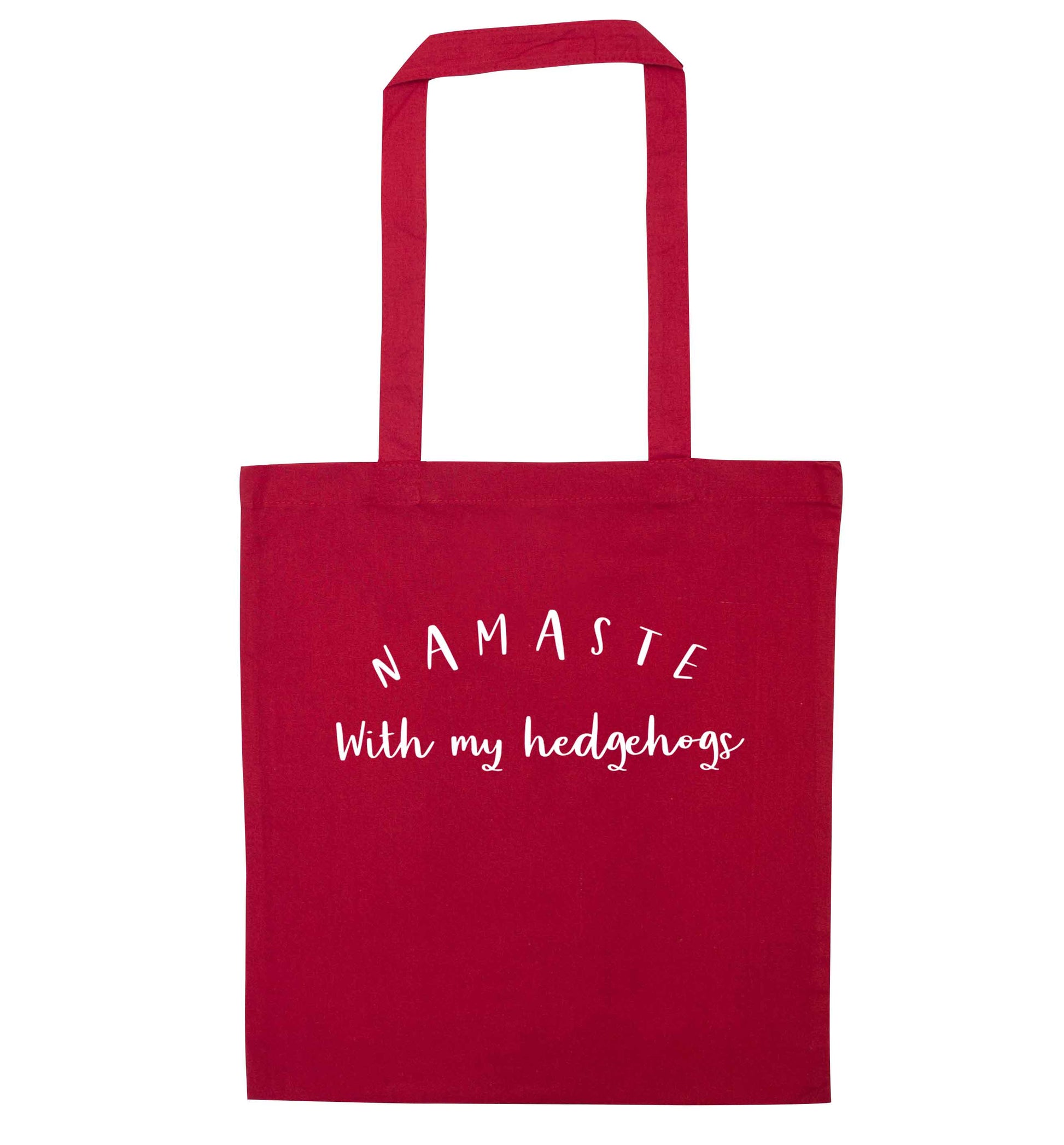 Namaste with my hedgehog red tote bag