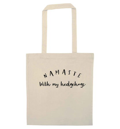 Namaste with my hedgehog natural tote bag