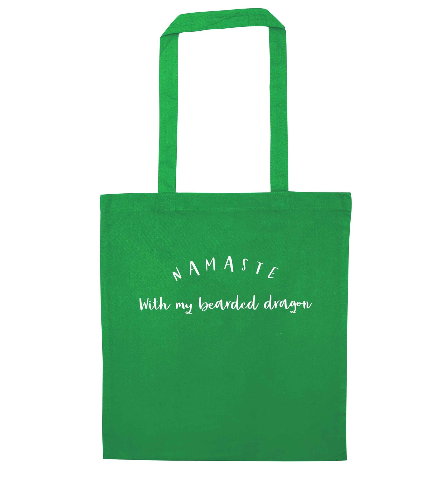 Namaste with my bearded dragon green tote bag