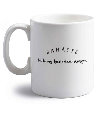 Namaste with my bearded dragon right handed white ceramic mug 