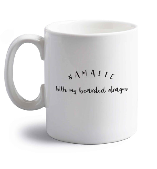 Namaste with my bearded dragon right handed white ceramic mug 