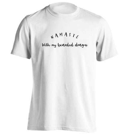 Namaste with my bearded dragon adults unisex white Tshirt 2XL
