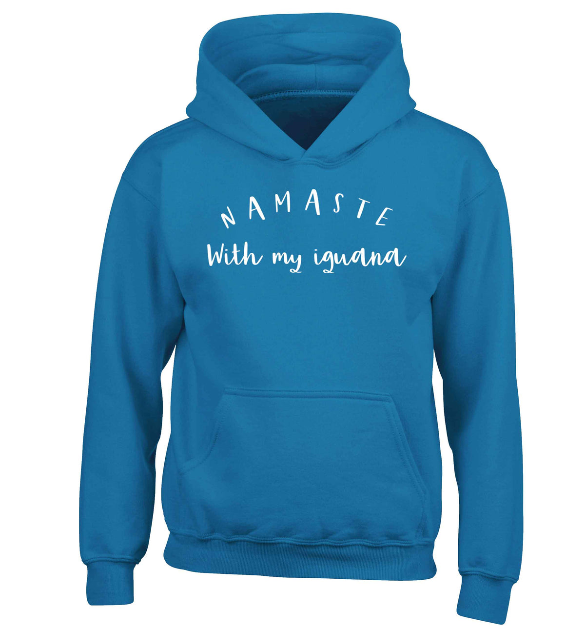 Namaste with my iguana children's blue hoodie 12-13 Years