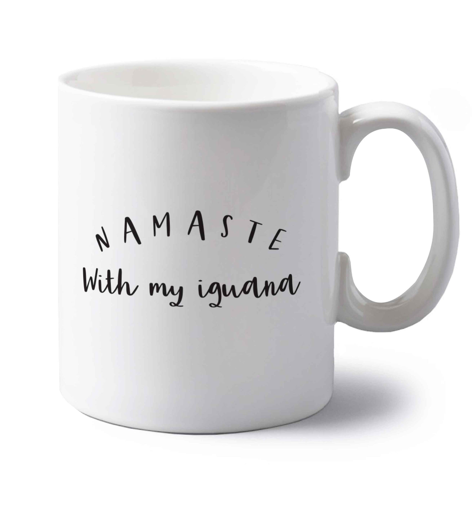 Namaste with my iguana left handed white ceramic mug 