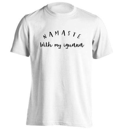 Namaste with my iguana adults unisex white Tshirt 2XL