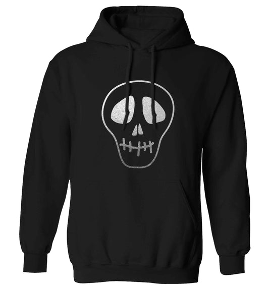 Metallic silver skull adults unisex black hoodie 2XL