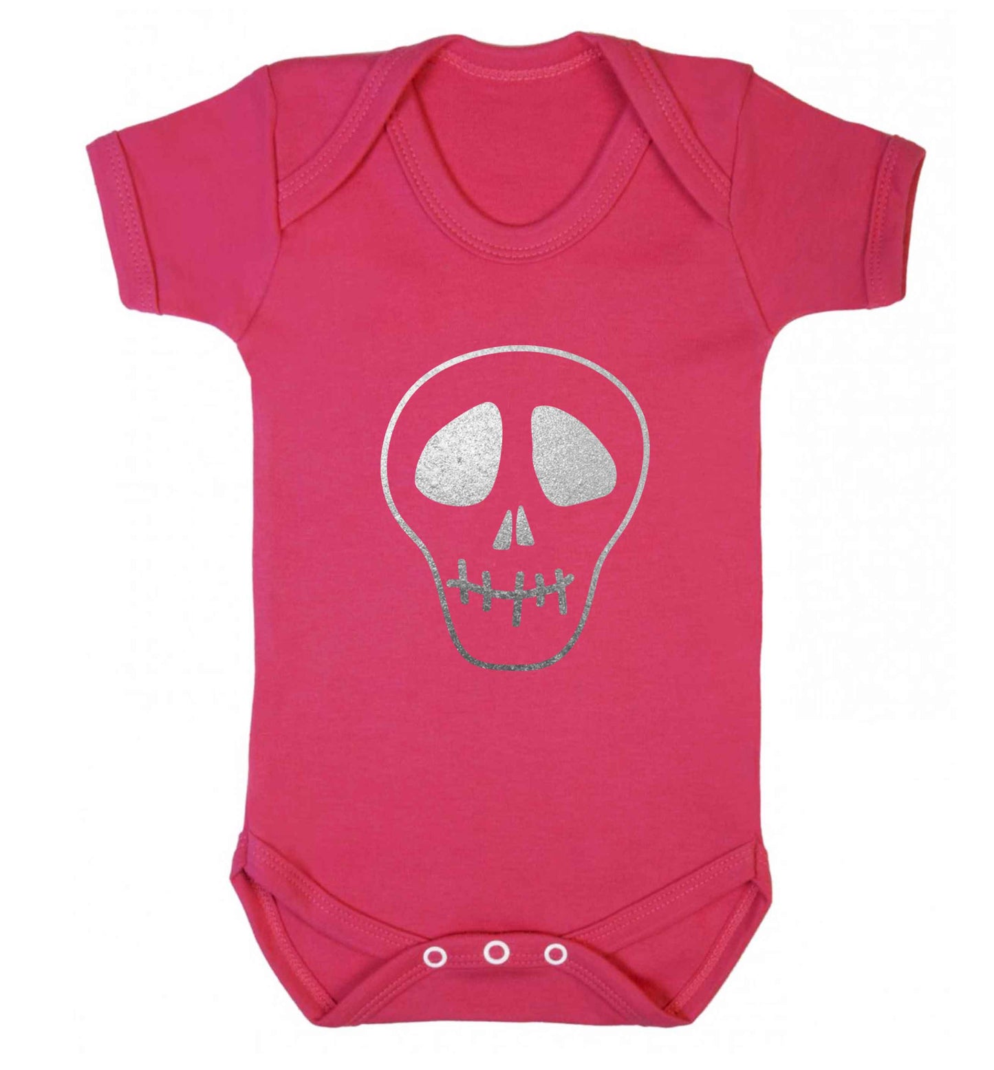 Metallic silver skull baby vest dark pink 18-24 months