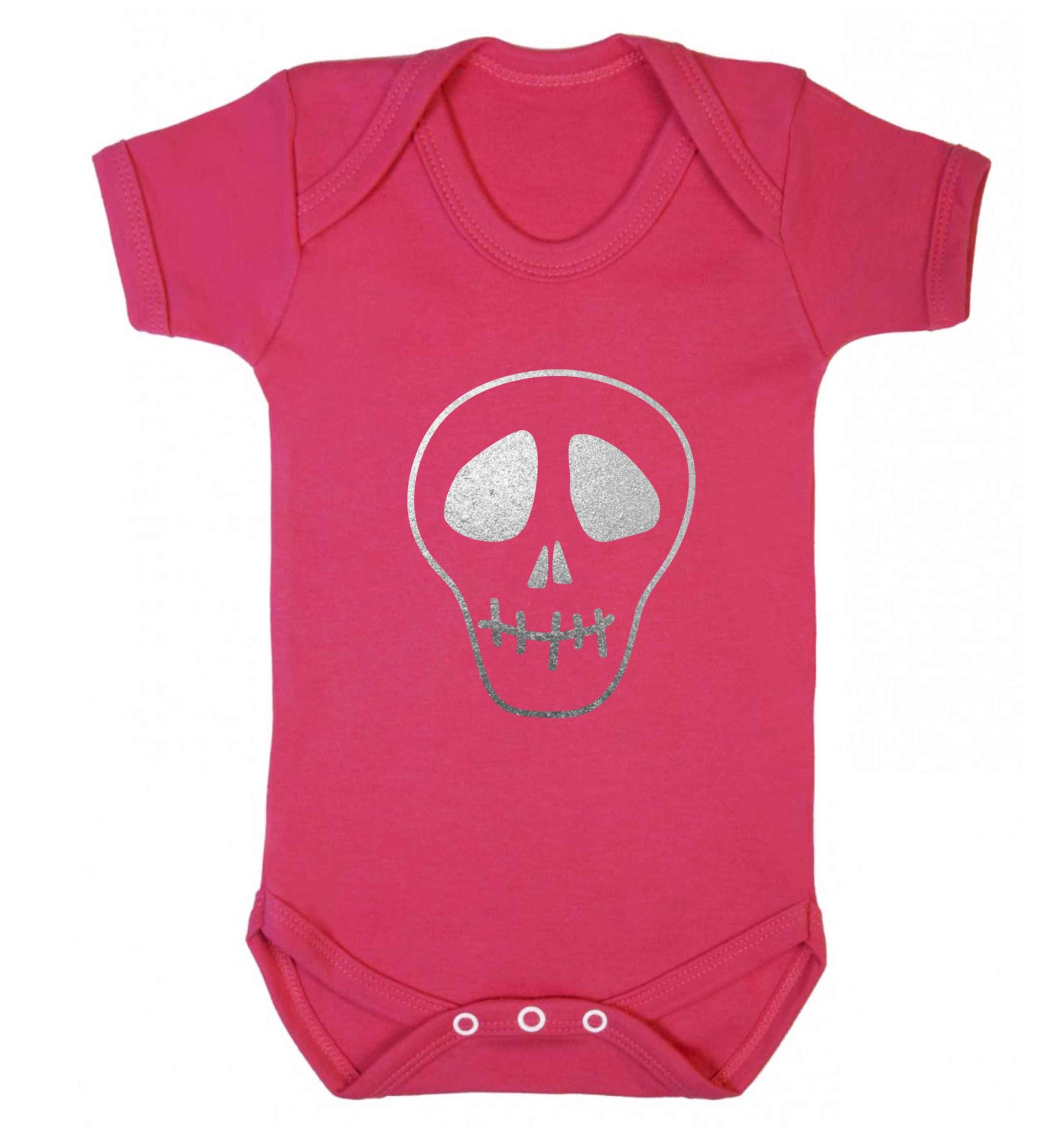 Metallic silver skull baby vest dark pink 18-24 months