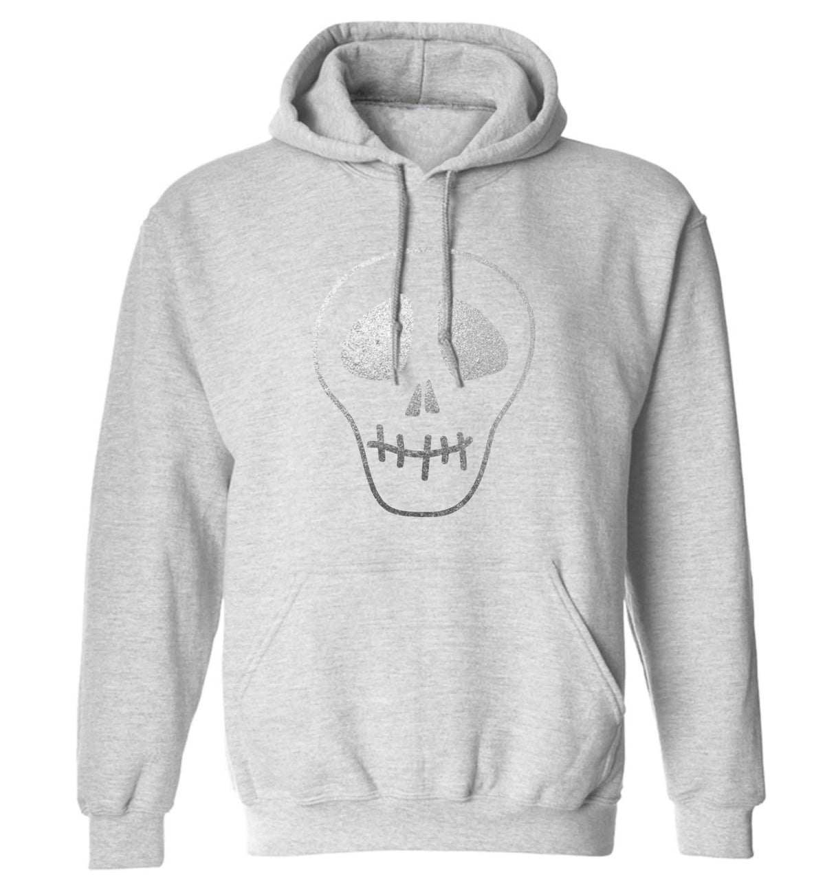 Metallic silver skull adults unisex grey hoodie 2XL